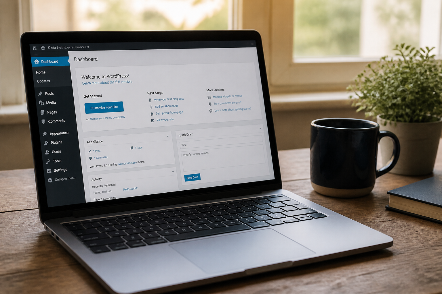 Laptop with a WordPress site on the screen