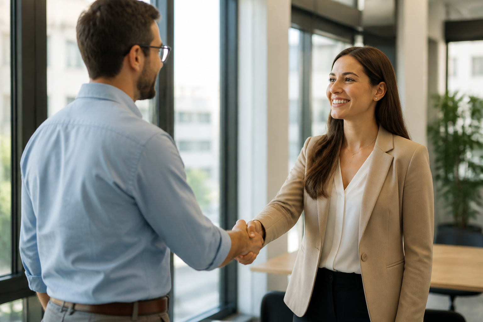 Hosting Kingz team members shaking hands in an office
